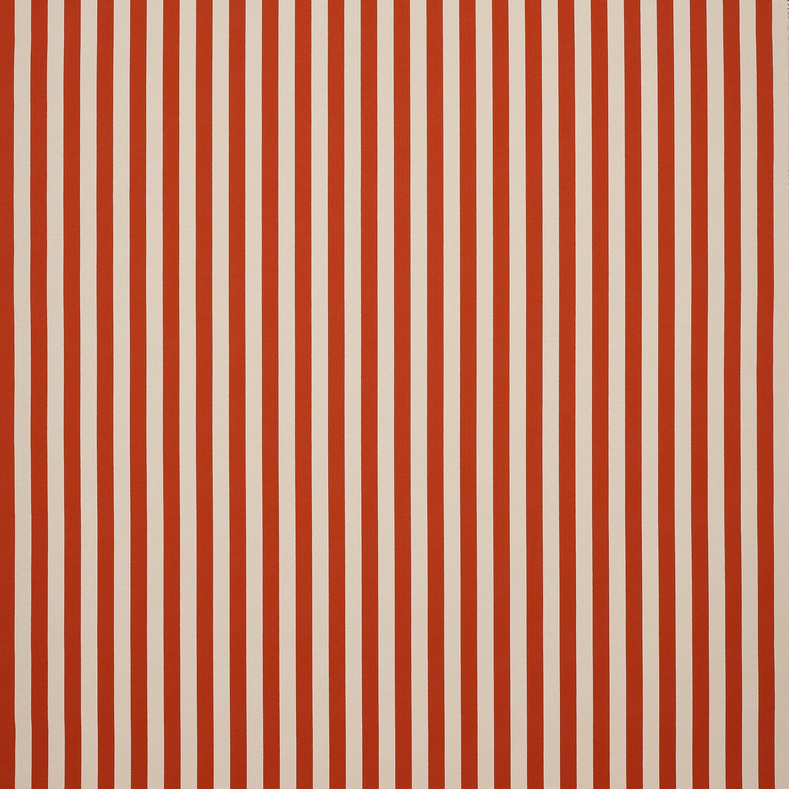Vertical paprika-red and ivory stripe fabric swatch with a smooth woven texture