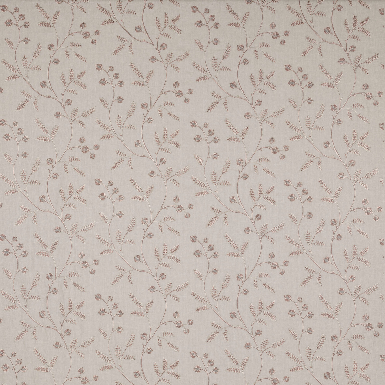 Cream fabric swatch with delicate blush trailing vine and small floral sprigs