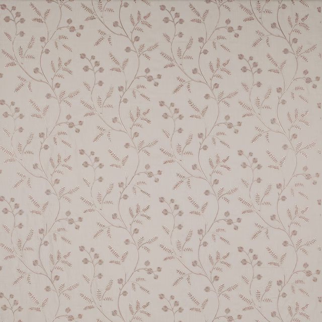 Cream fabric swatch with delicate blush trailing vine and small floral sprigs