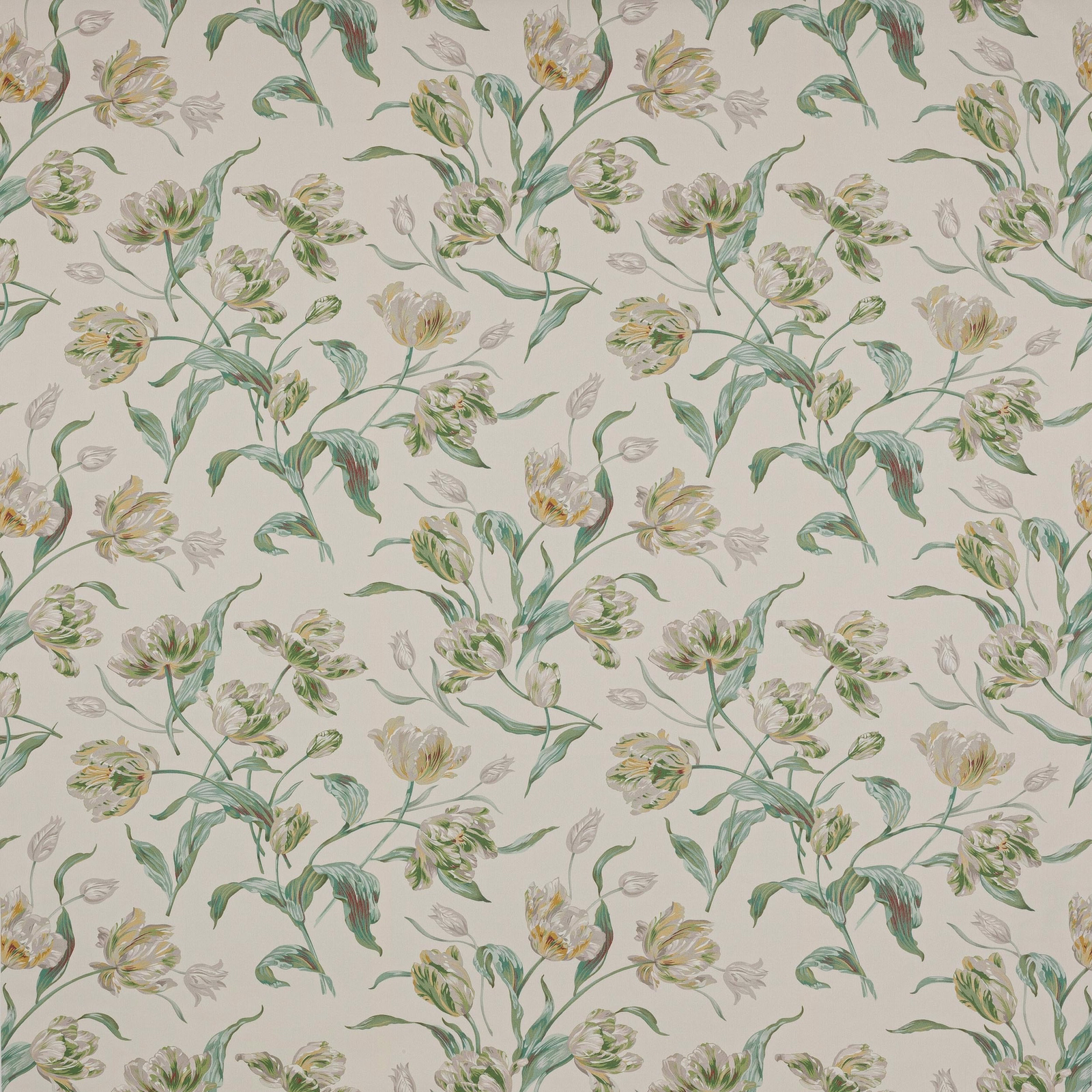Ivory floral cotton fabric with trailing green botanical stems