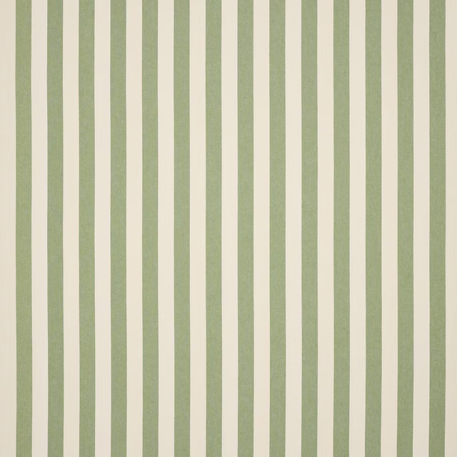 Vertical sage green and cream striped linen fabric swatch with a soft woven texture