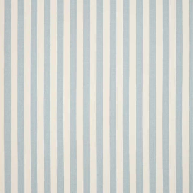 Pale blue and ivory vertical linen stripe fabric with a soft slubby texture