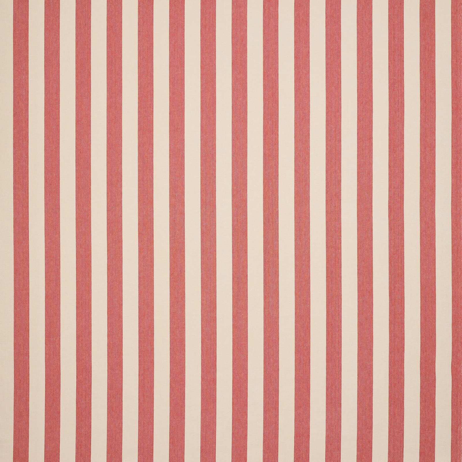 Vertical coral pink and cream striped linen fabric swatch