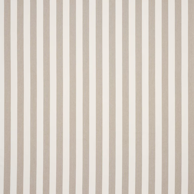 Soft beige and ivory vertical stripe linen fabric with a natural matte weave