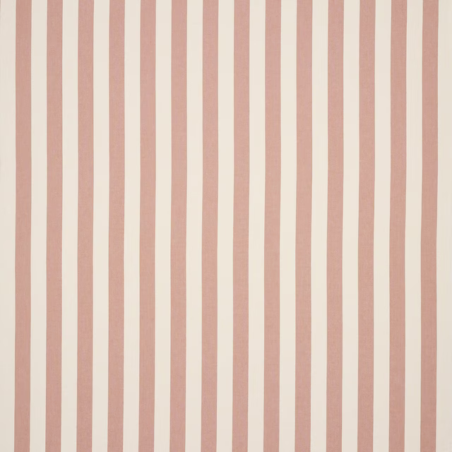 Vertical rose pink and ivory stripe linen fabric swatch