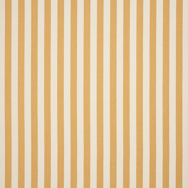 Vertical ivory and honey-gold striped linen fabric swatch