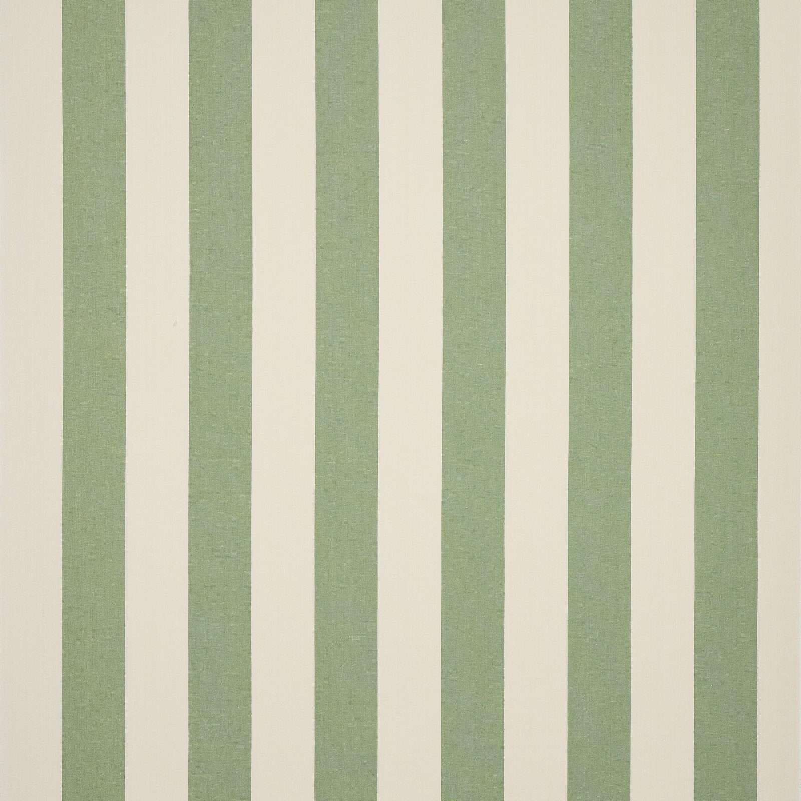 Vertical soft green and ivory striped linen fabric swatch