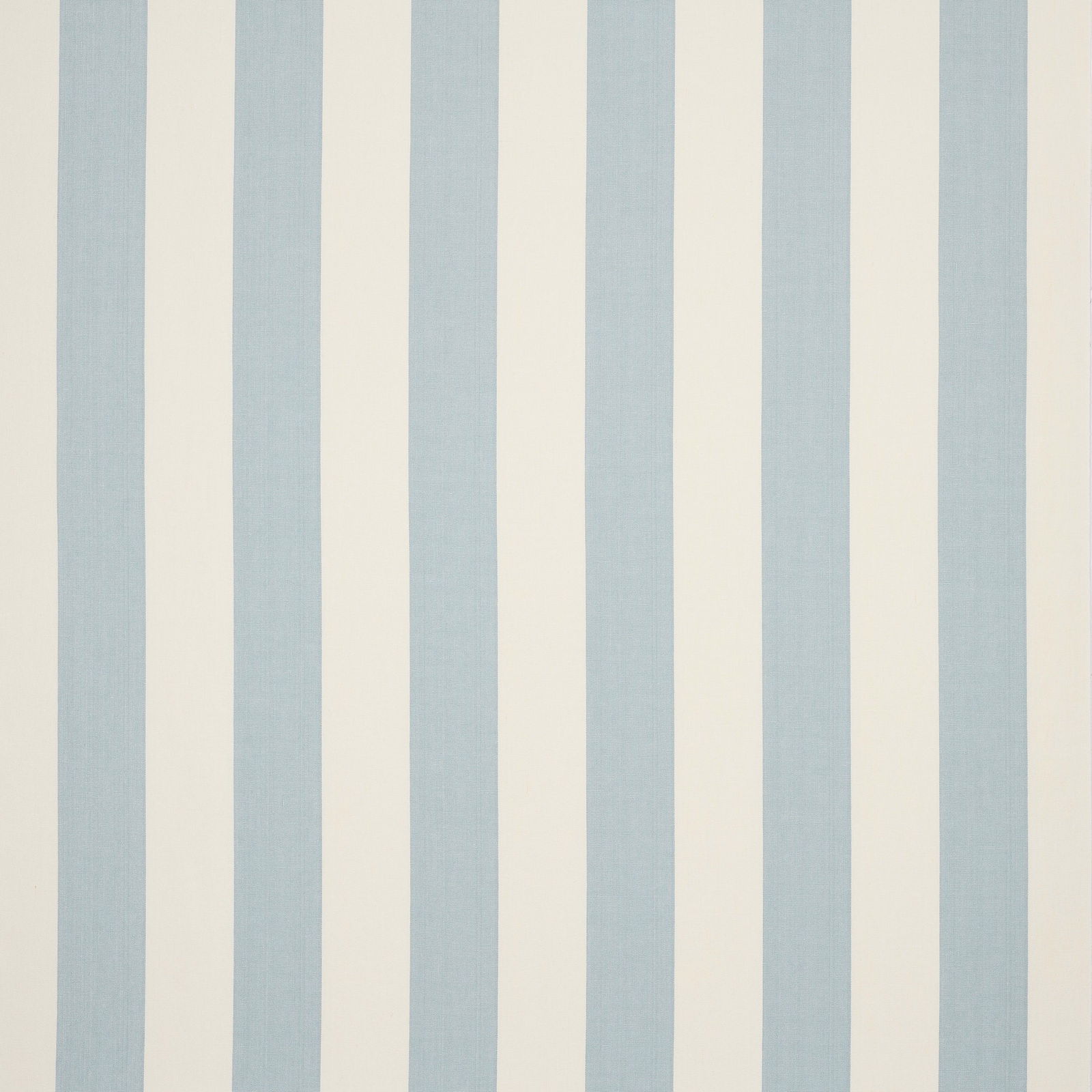 Pale blue and cream vertical striped linen fabric with a matte woven texture