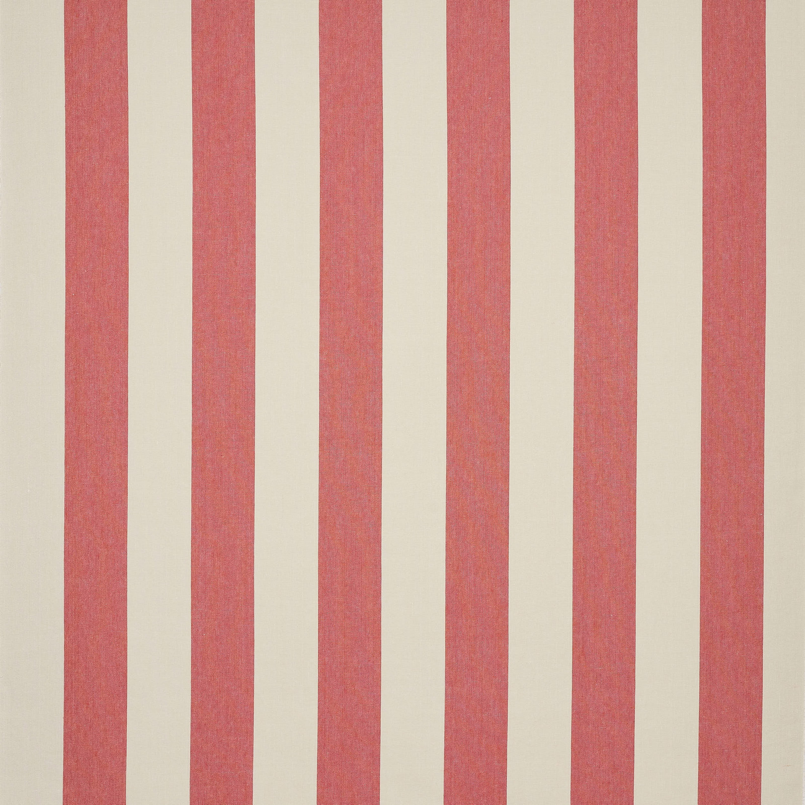 Coral pink and cream vertical stripe linen fabric swatch