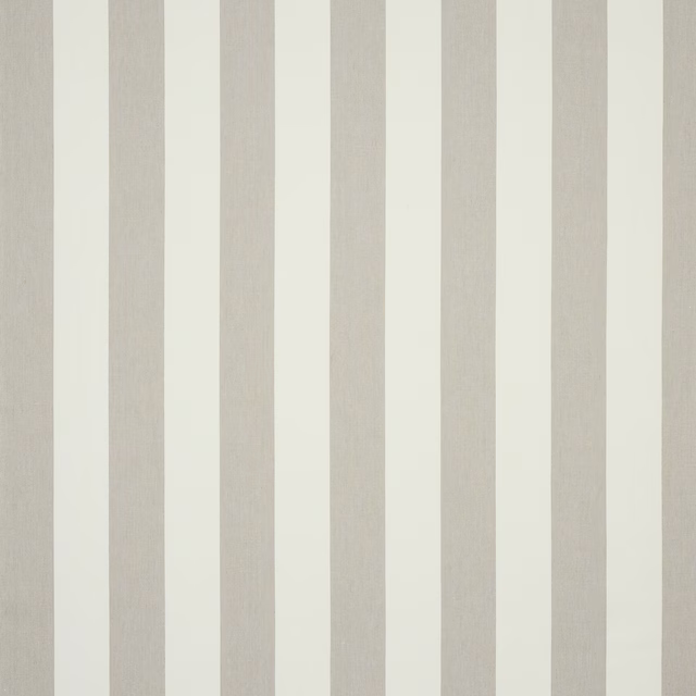 Vertical ivory and soft taupe striped linen fabric with a matte natural weave