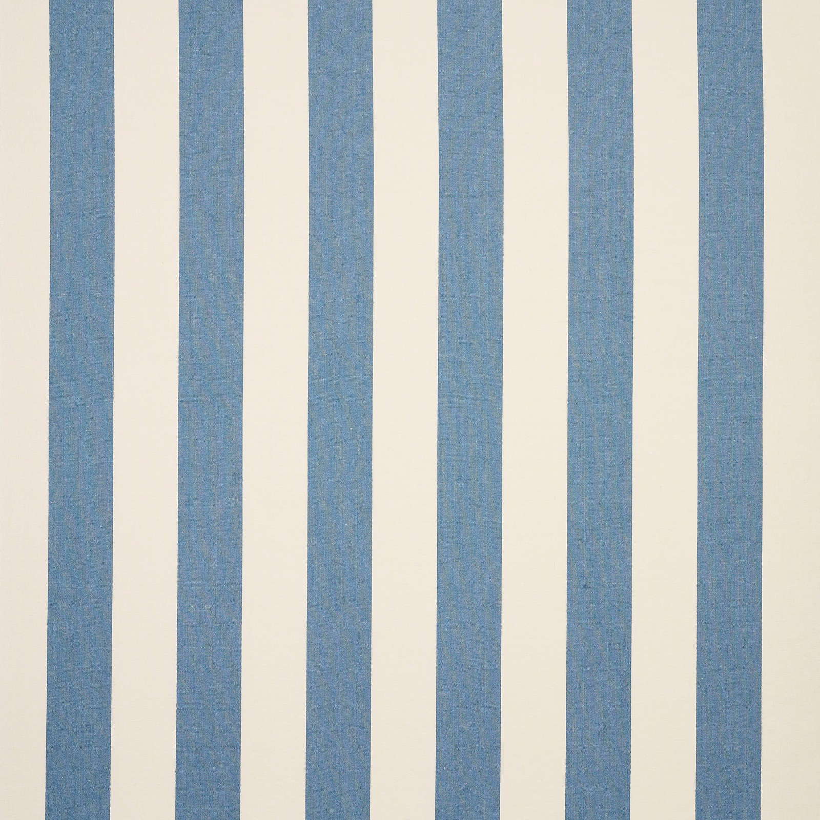 Wide soft blue and ivory vertical stripe linen fabric swatch
