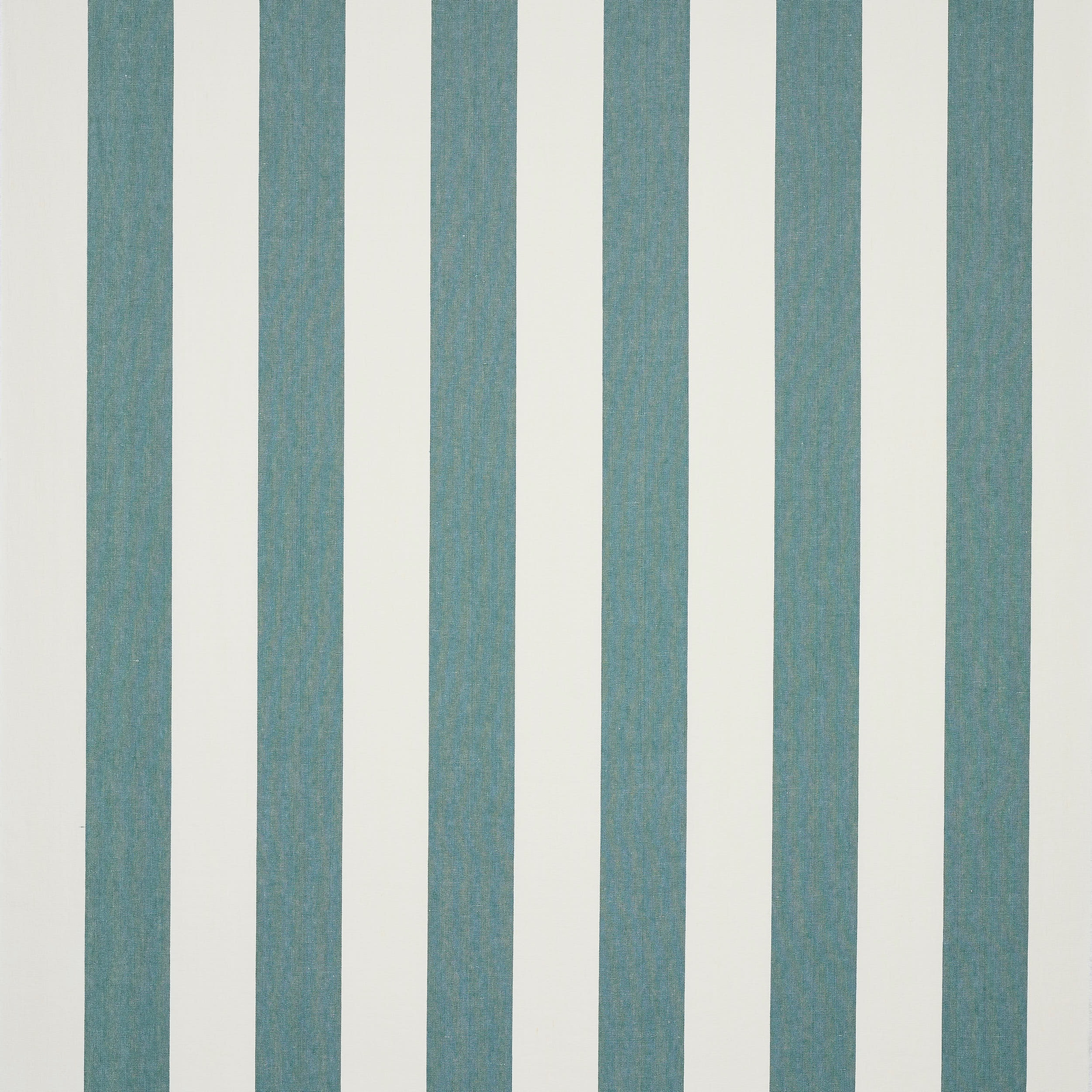 Vertical soft teal stripes on an ivory linen ground, with a dry woven texture