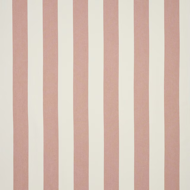 Vertical dusty rose stripes on a warm ivory linen ground