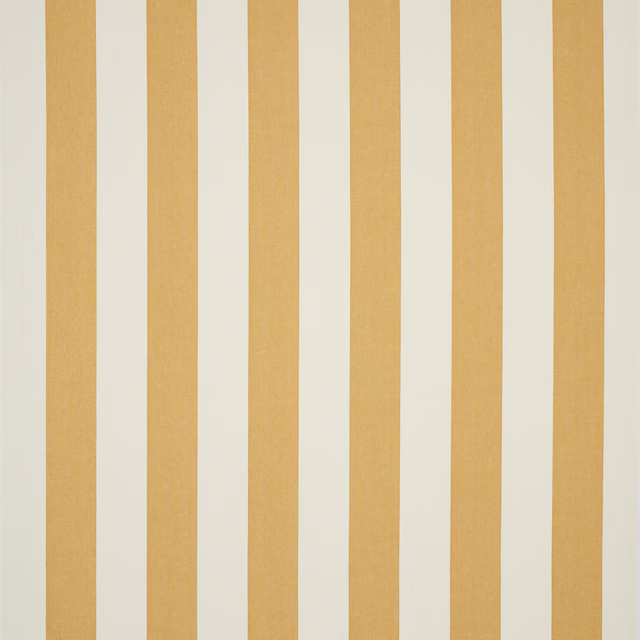 Vertical soft gold stripes on a pale linen ground, shown in close-up