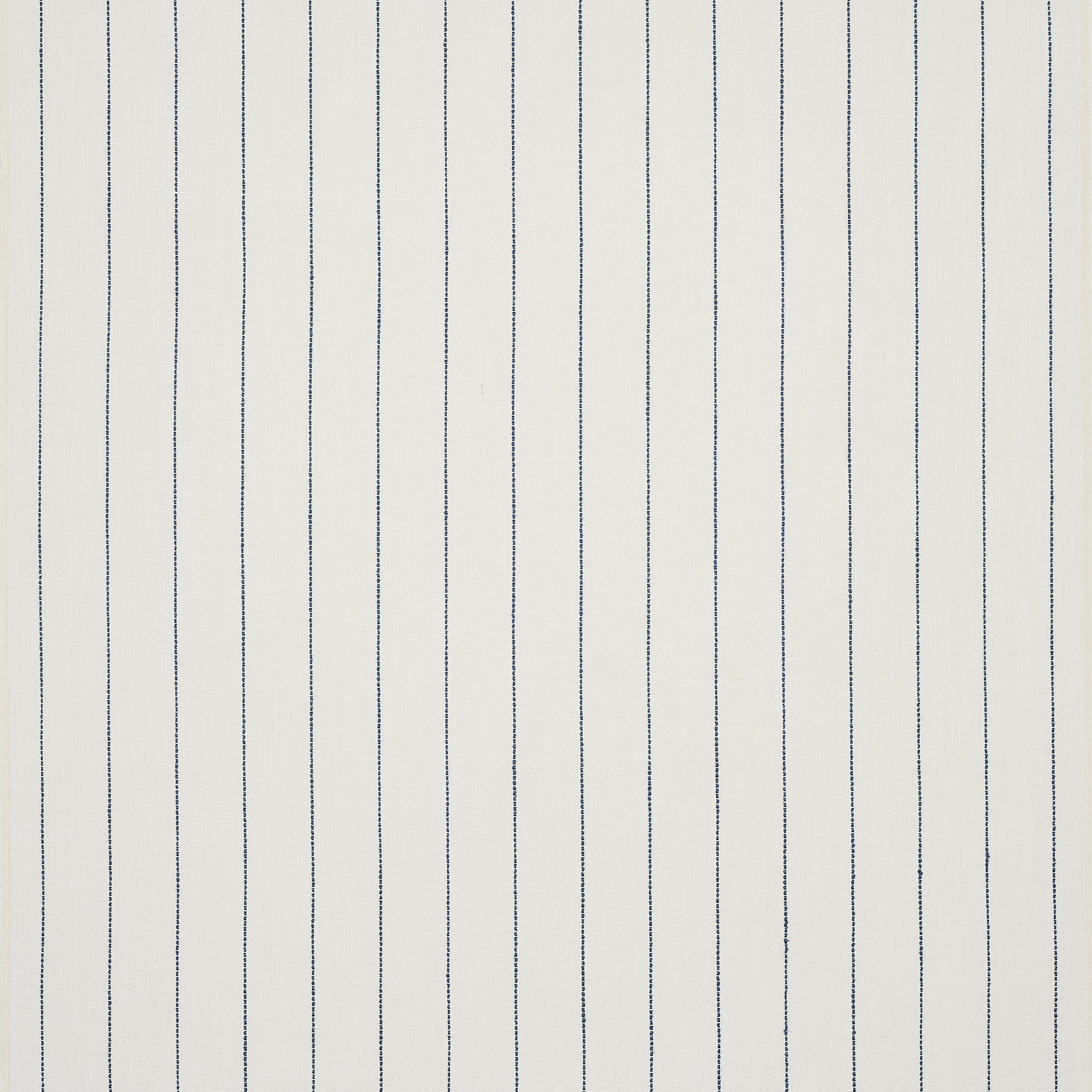 Soft white striped fabric with fine indigo pinstripes and a linen-textured weave