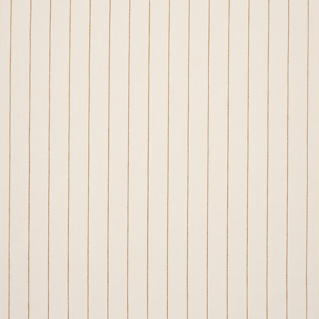 Cream striped fabric swatch with fine vertical gold pinstripes