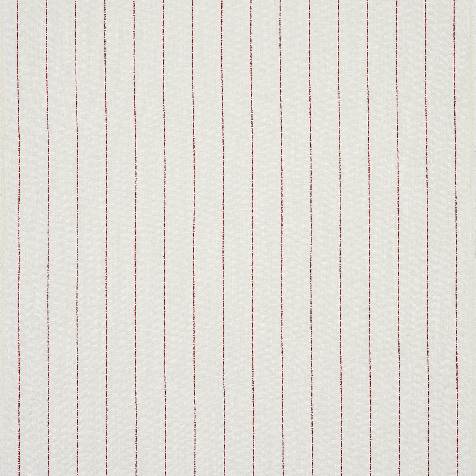 Cream fabric swatch with fine vertical tomato-red pinstripes