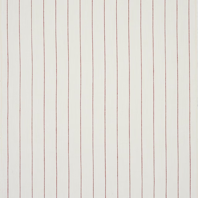 Cream fabric swatch with fine vertical tomato-red pinstripes