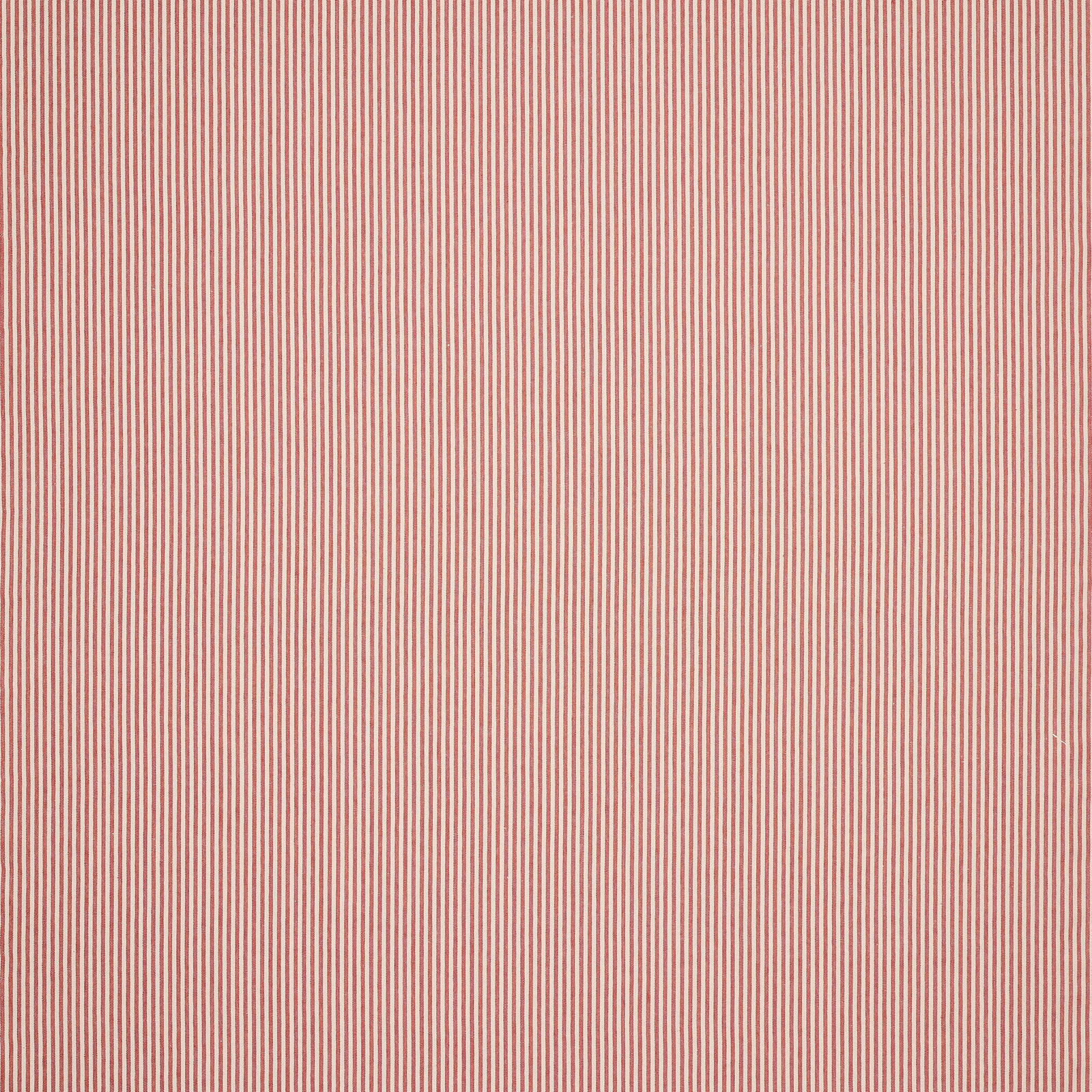 Fine coral pink and ivory vertical stripe linen fabric swatch