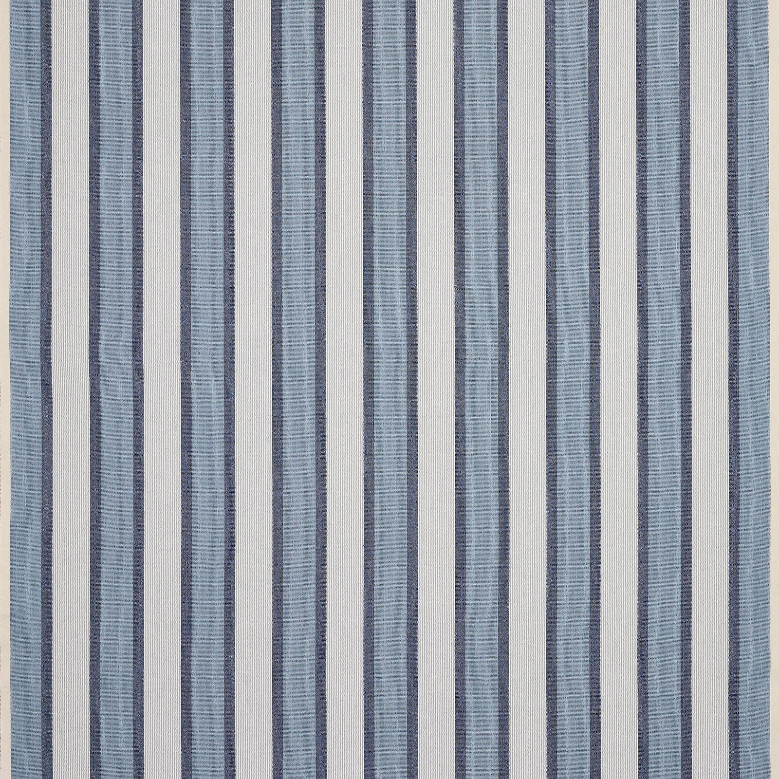 Vertical indigo and pale blue striped fabric with a fine woven texture