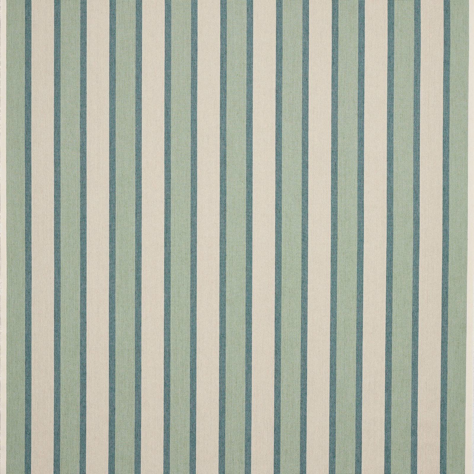 Vertical mint green and cream striped fabric with fine blue-green lines