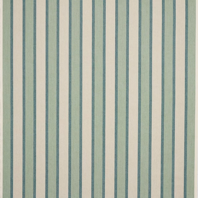 Vertical mint green and cream striped fabric with fine blue-green lines