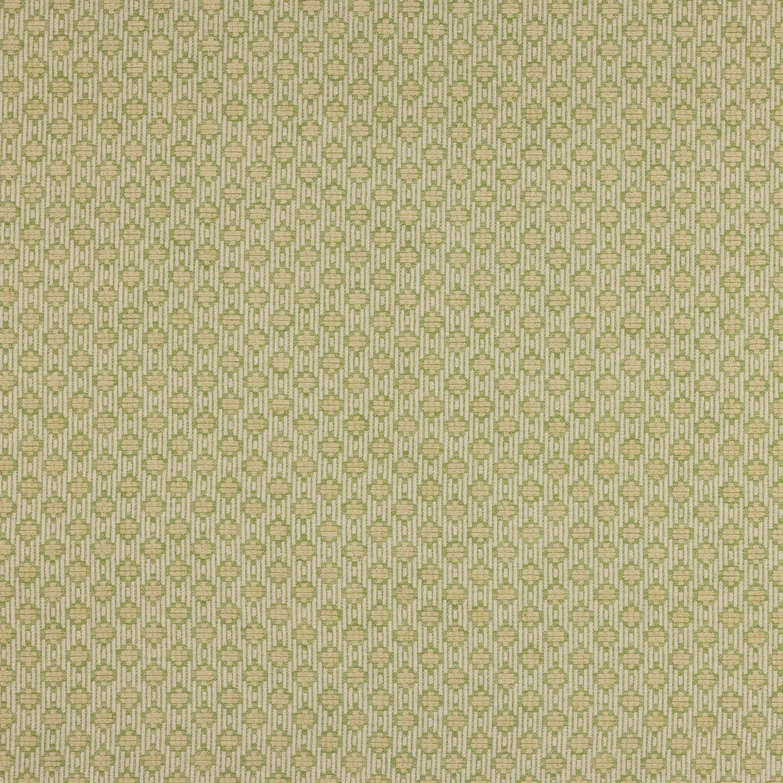 Small geometric fabric in soft moss green with a pale background weave
