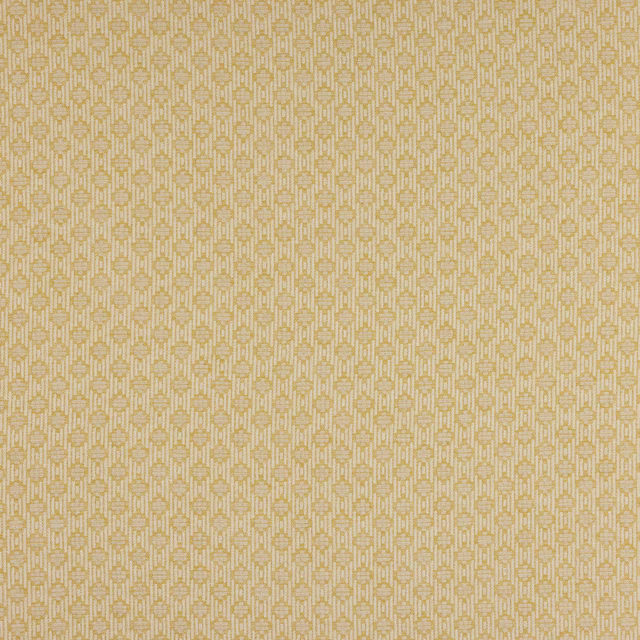 Close-up of Delaney Yellow small geometric woven fabric in soft buttery yellow