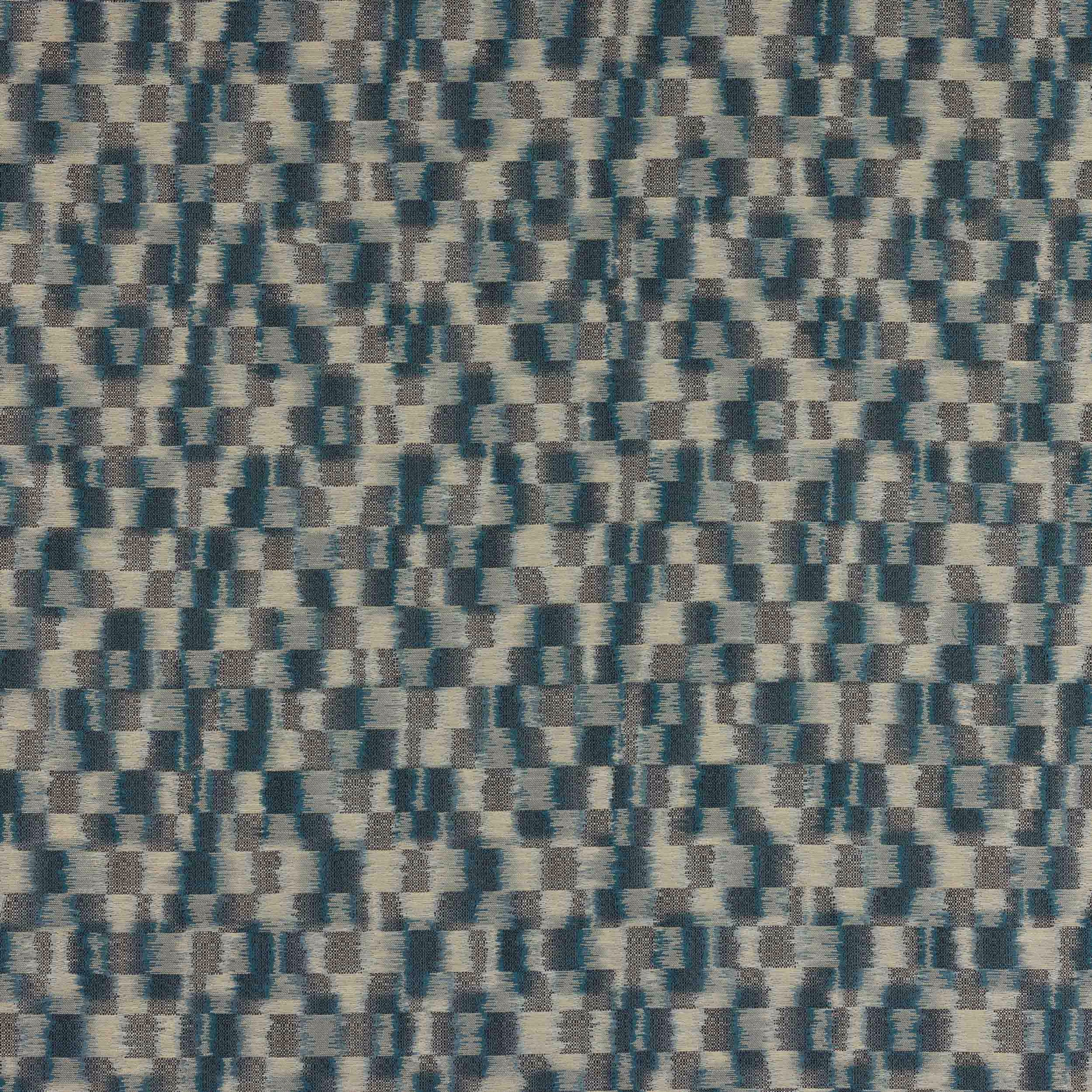 Close-up of a small-scale abstract woven fabric in muted blue-grey tones