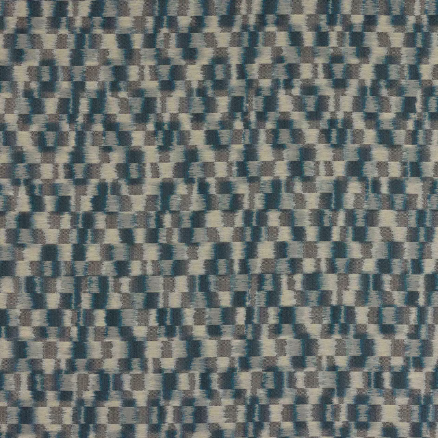Close-up of a small-scale abstract woven fabric in muted blue-grey tones