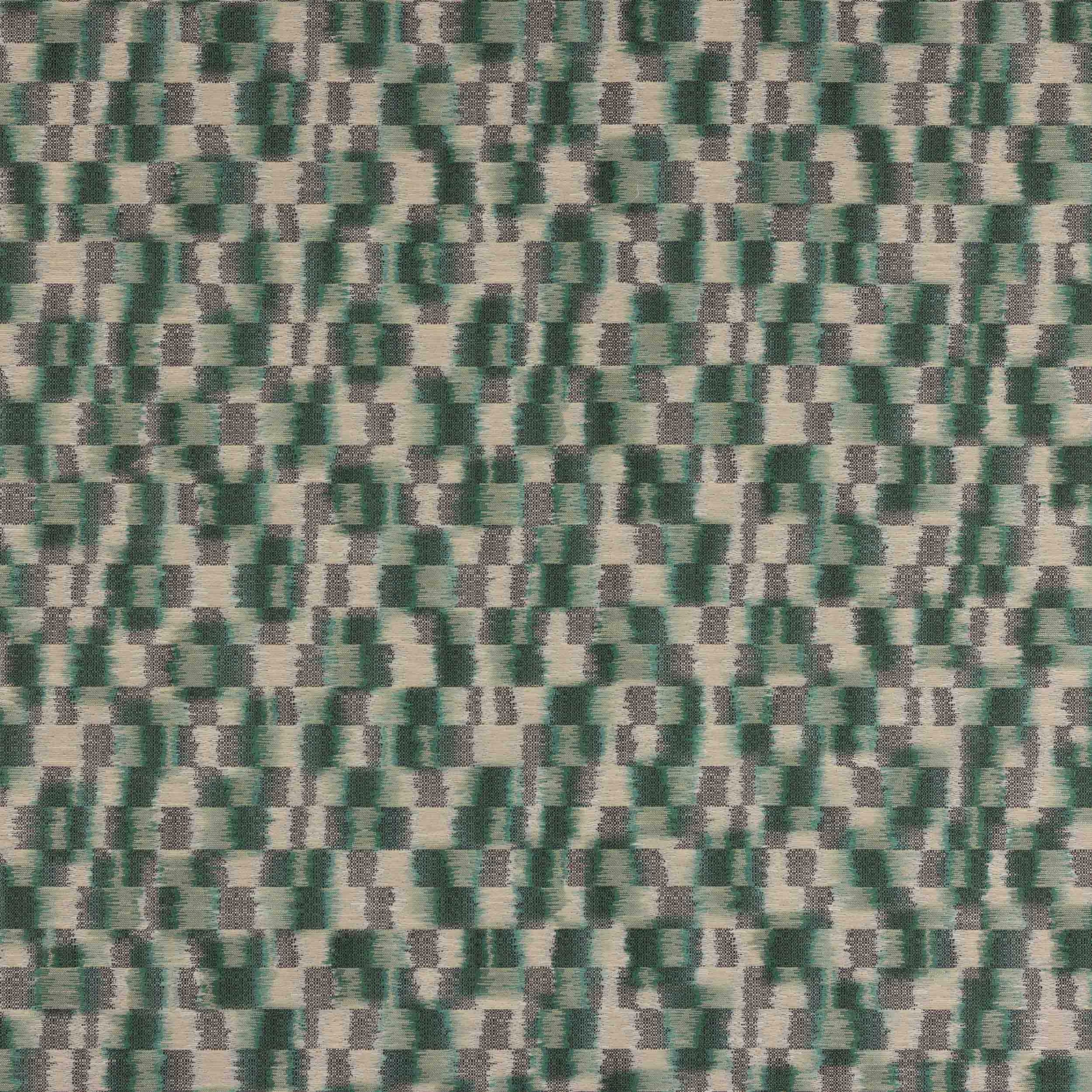 Mosaic geometric fabric in muted teal, stone and soft grey woven swatch