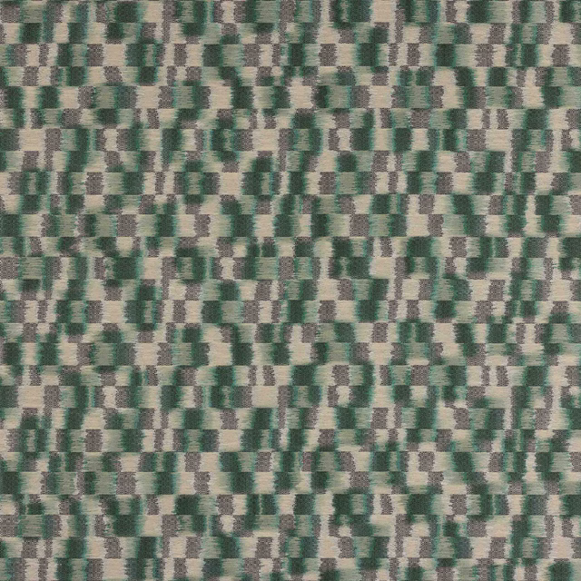 Mosaic geometric fabric in muted teal, stone and soft grey woven swatch