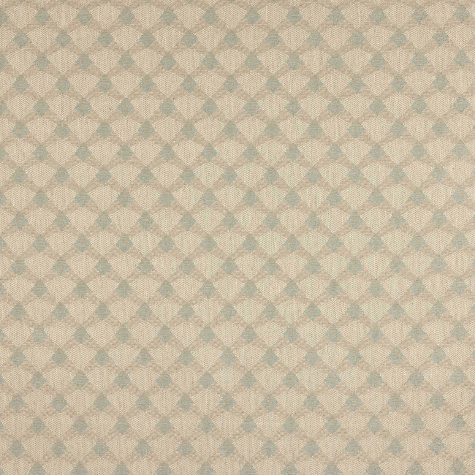 Pale aqua and neutral diamond geometric woven fabric swatch