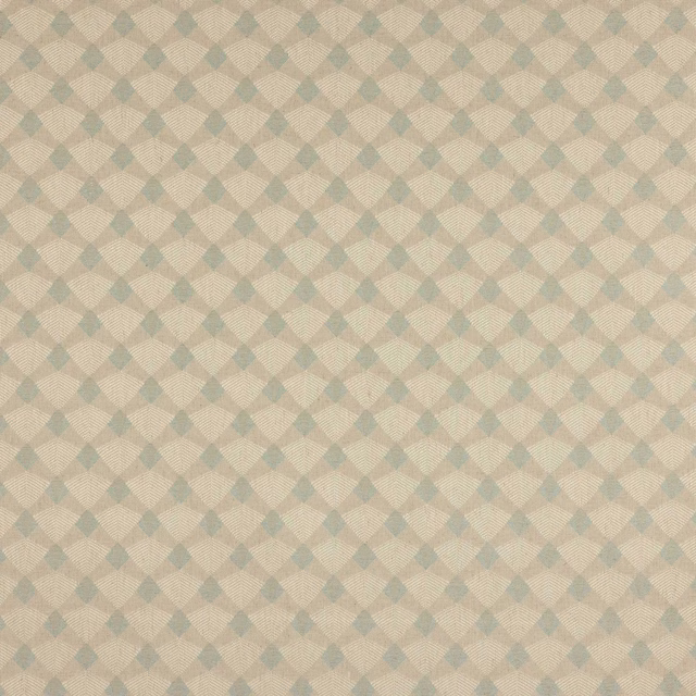 Pale aqua and neutral diamond geometric woven fabric swatch