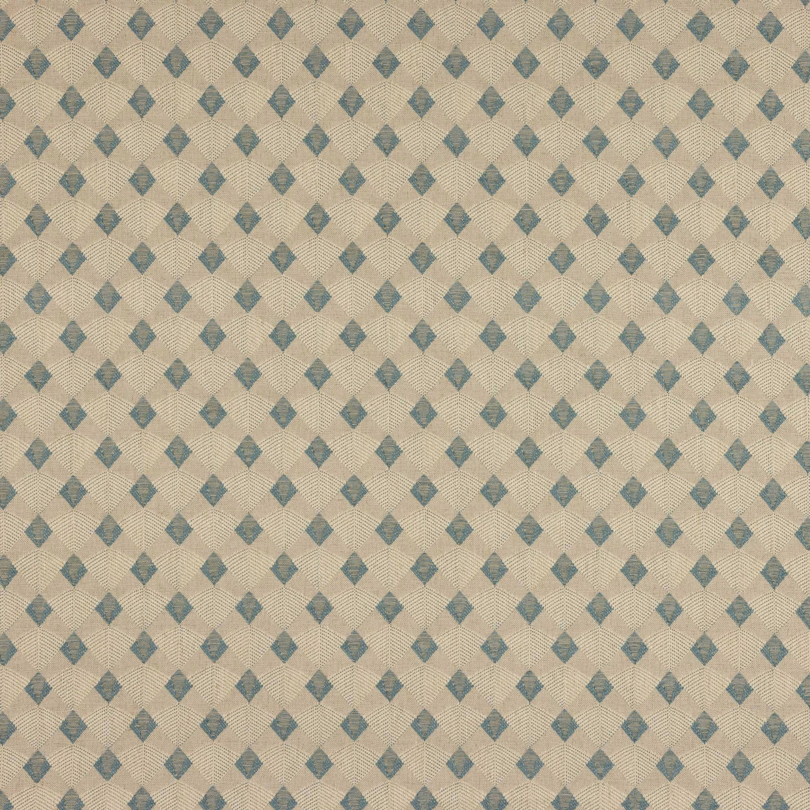 Small blue diamond pattern on a warm beige woven fabric swatch