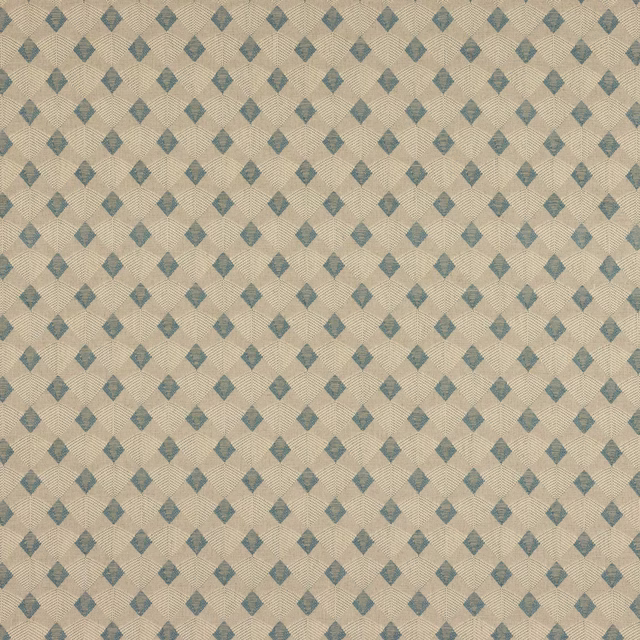 Small blue diamond pattern on a warm beige woven fabric swatch