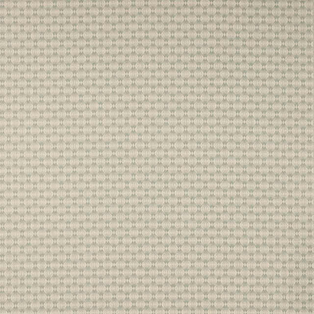 Pale aqua-sage geometric fabric with tiny woven motif on a cream ground