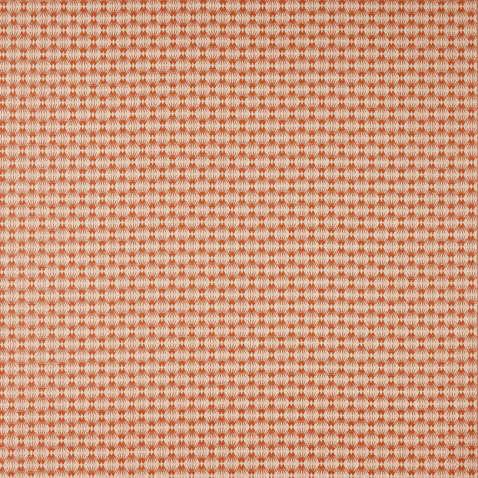 Small geometric orange motif on a pale woven ground, tightly repeated