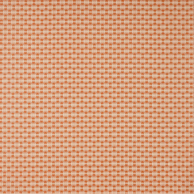 Small geometric orange motif on a pale woven ground, tightly repeated