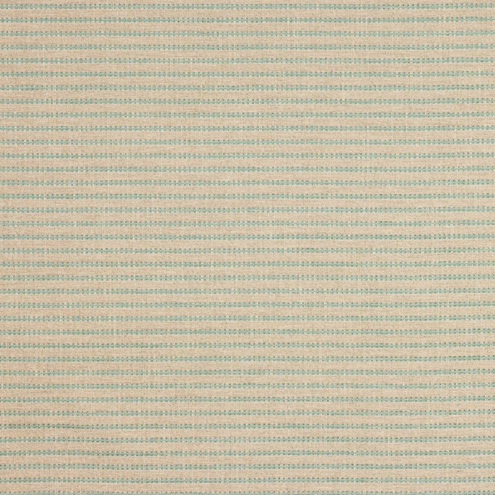 Close-up of Riley Aqua woven stripe fabric in pale beige and soft aqua tones