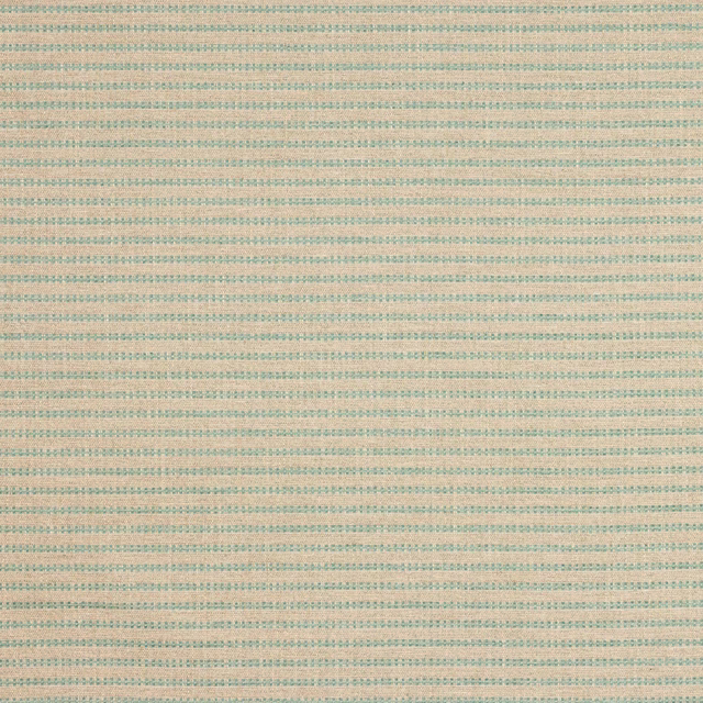 Close-up of Riley Aqua woven stripe fabric in pale beige and soft aqua tones