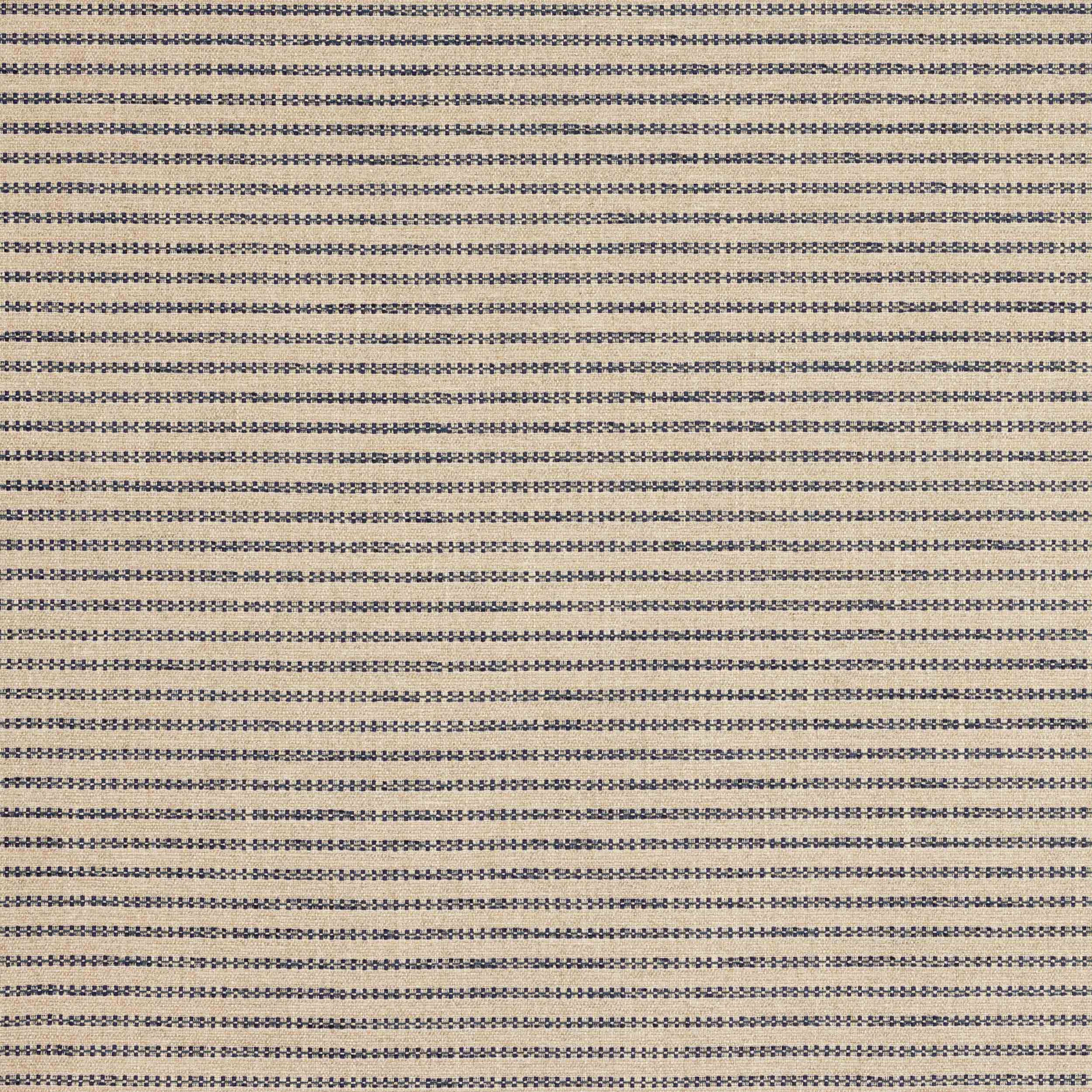 Close-up of narrow indigo and charcoal stripes on a pale natural woven fabric