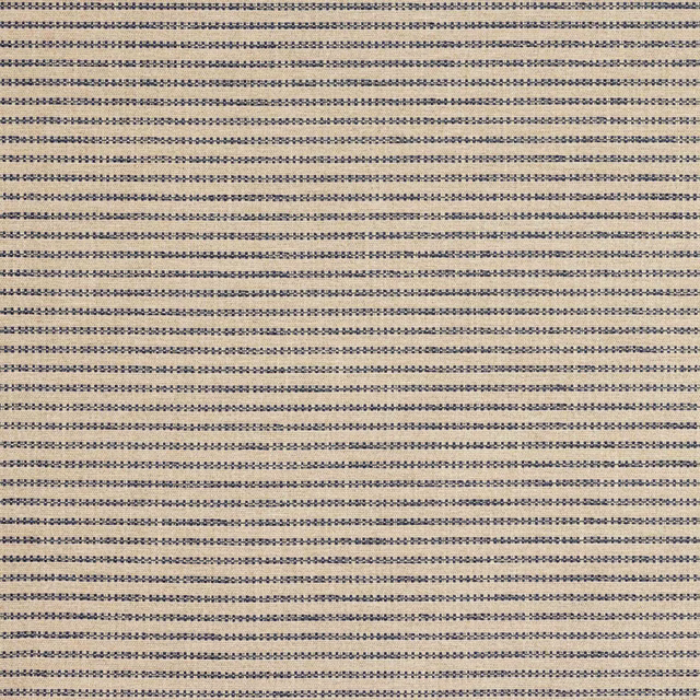 Close-up of narrow indigo and charcoal stripes on a pale natural woven fabric