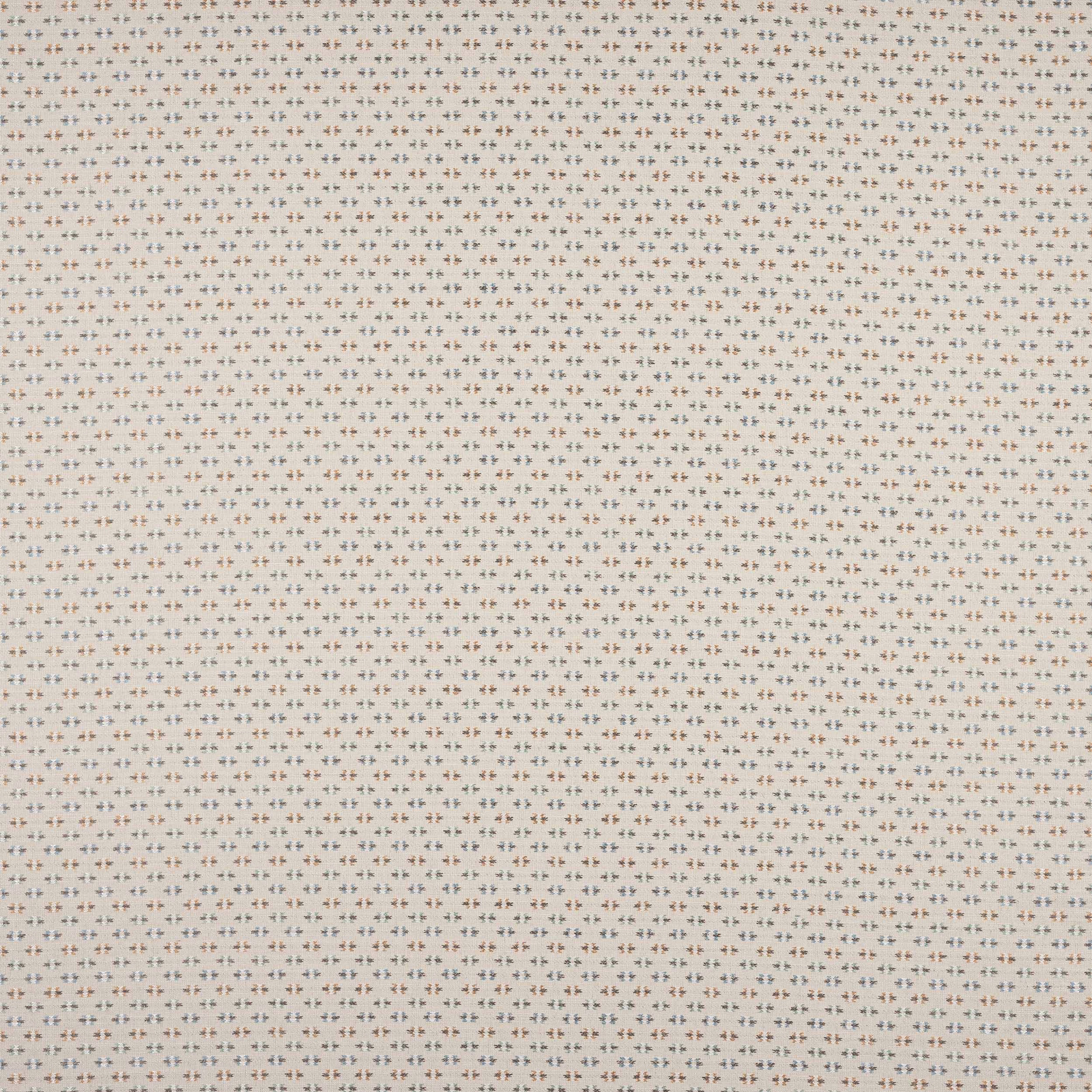 Pale aqua and gold small-scale woven fabric swatch on a cream ground