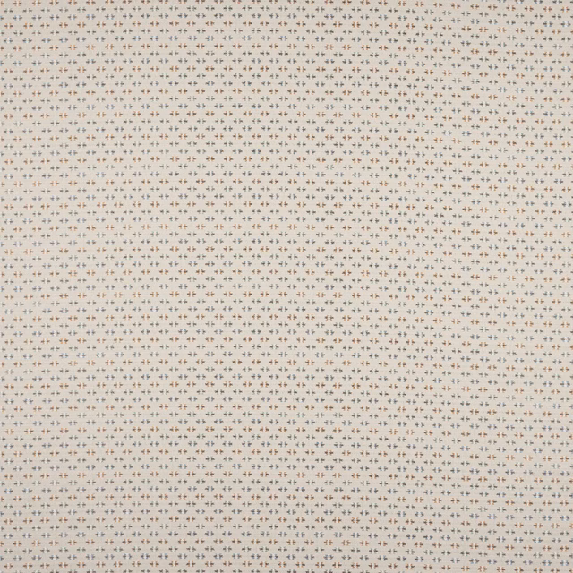 Pale aqua and gold small-scale woven fabric swatch on a cream ground