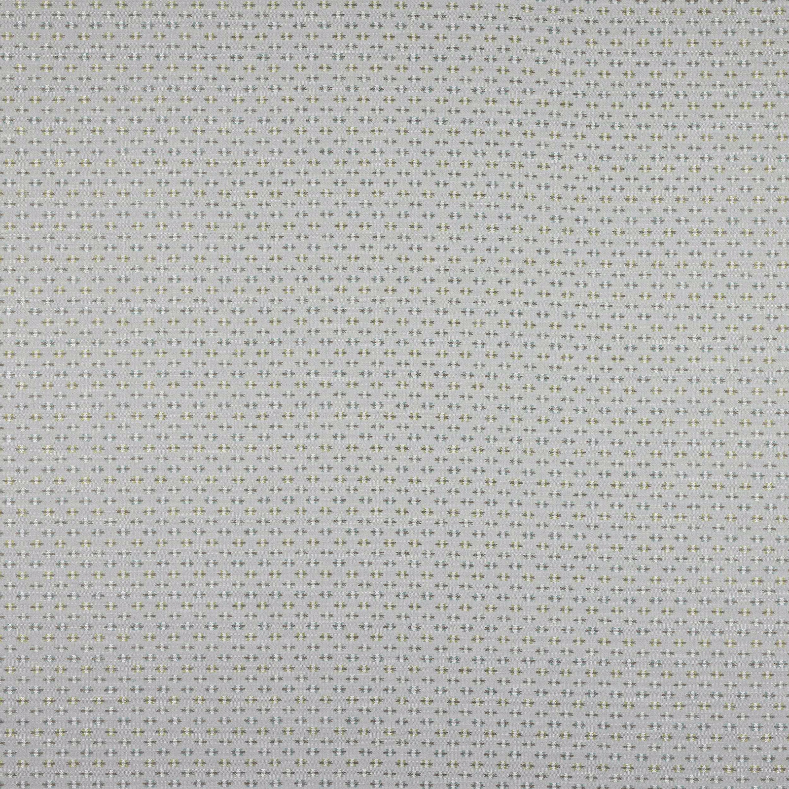 Small all-over aqua and leaf-toned motif on a pale woven ground