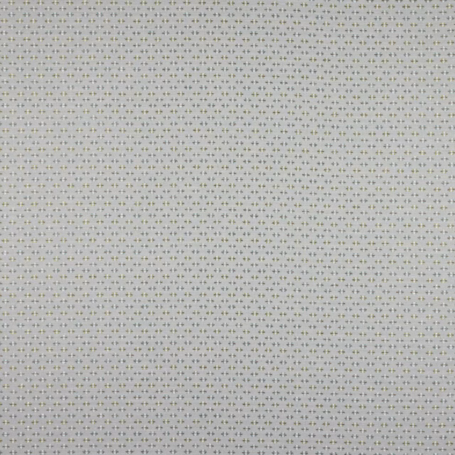 Small all-over aqua and leaf-toned motif on a pale woven ground