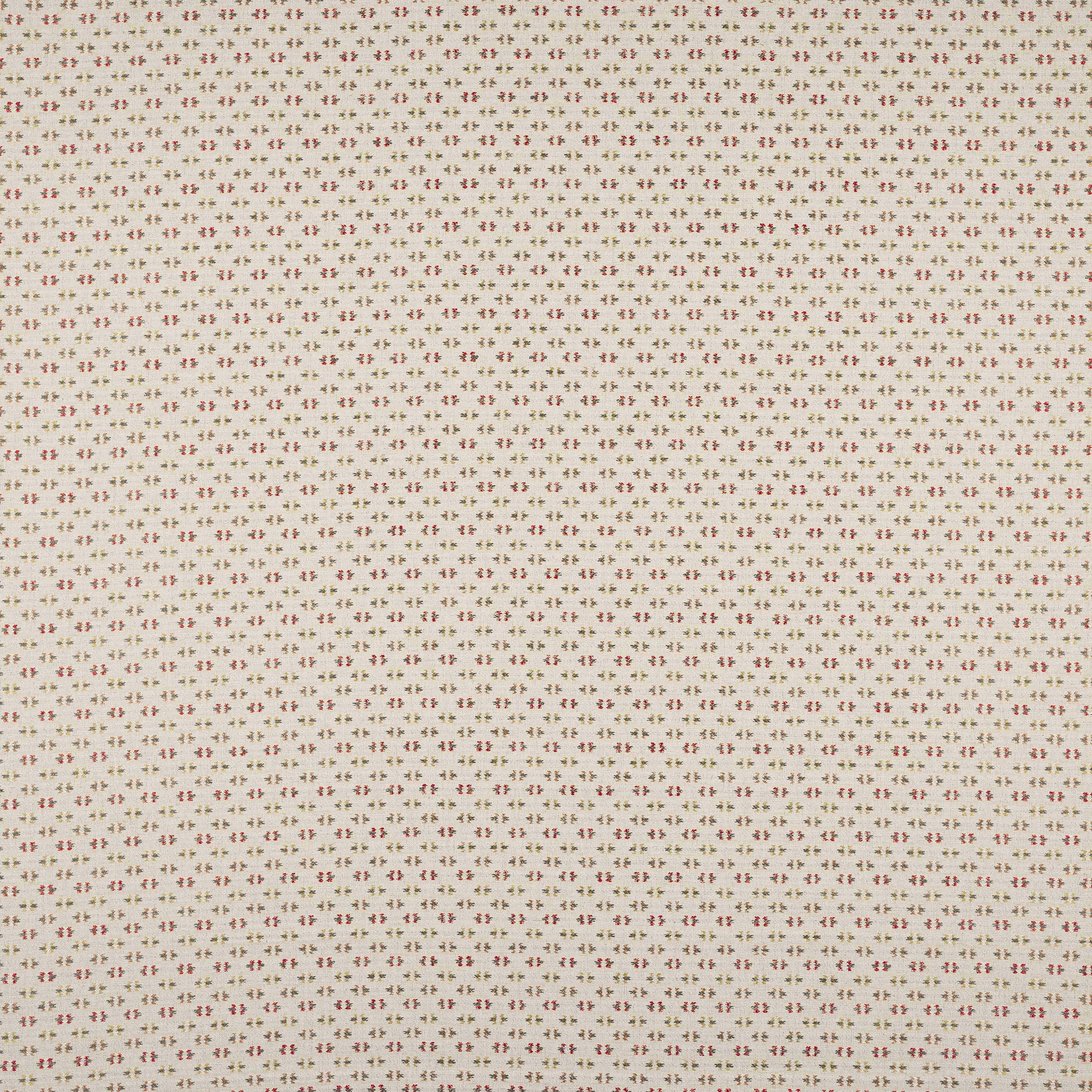 Creamy sand fabric with tiny repeating red and taupe motif