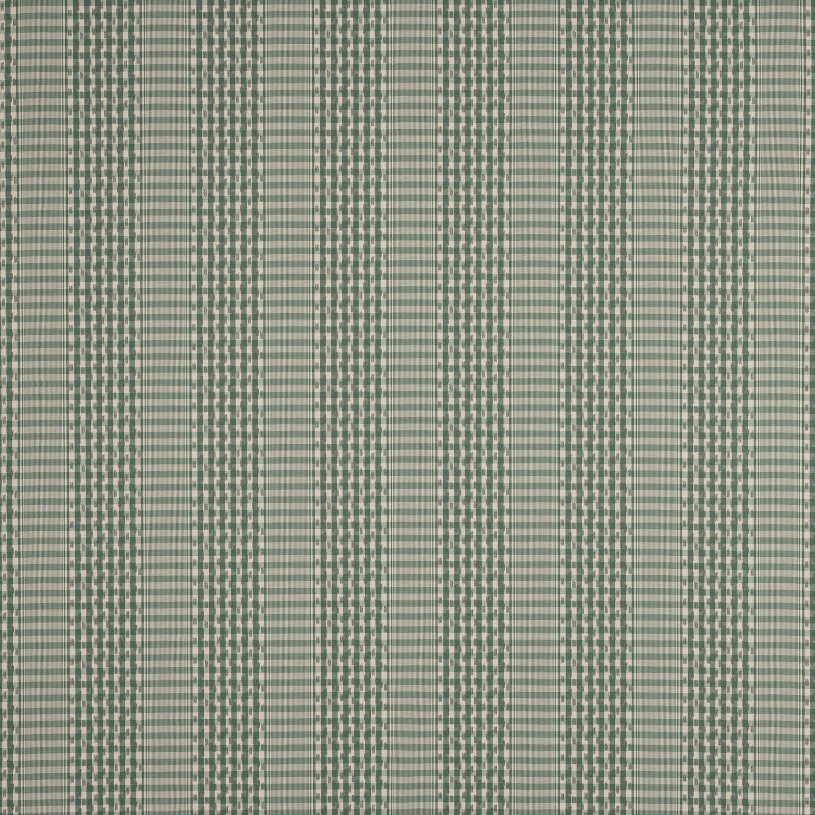 Muted forest green and pale cotton check fabric with fine woven texture