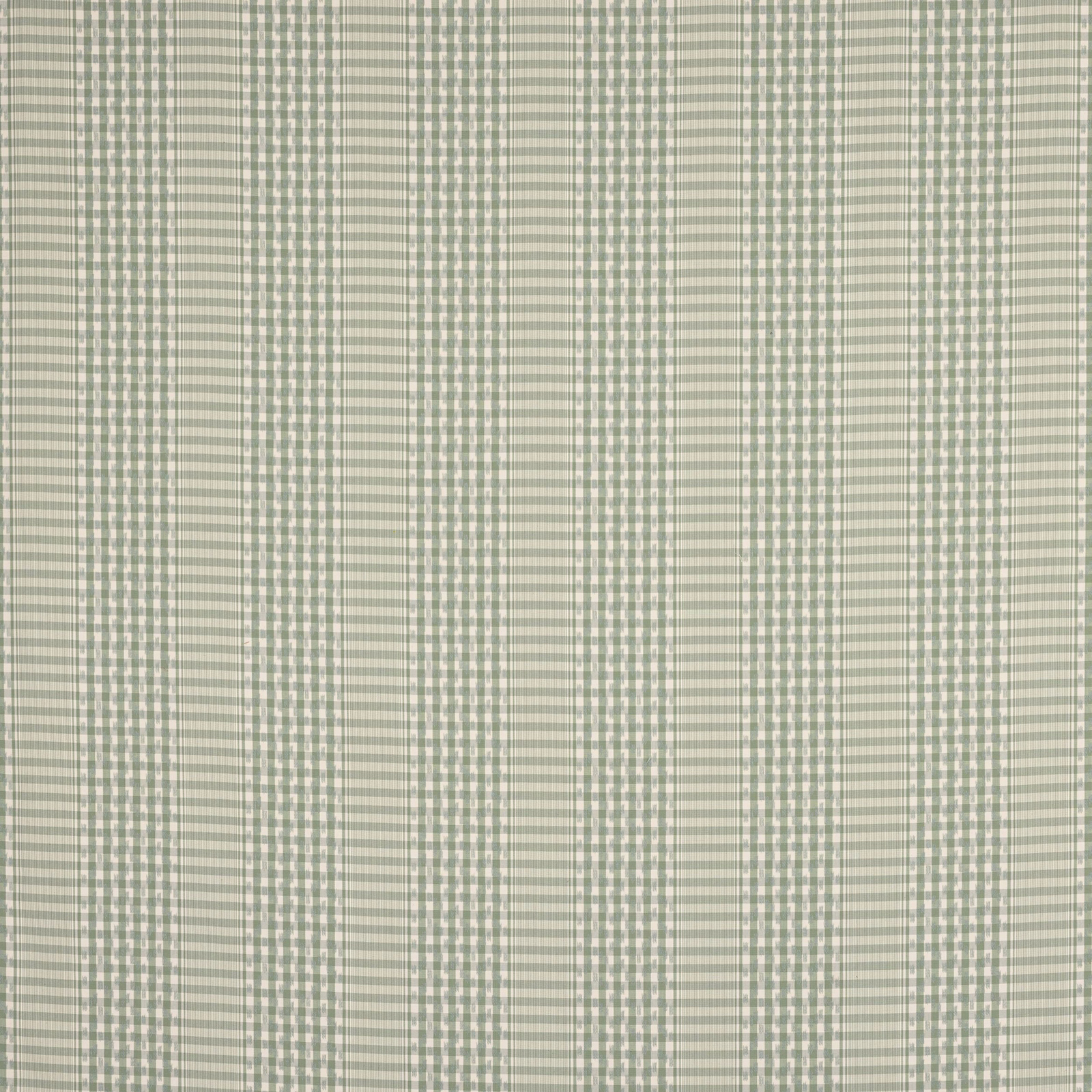 Soft sage and ivory cotton check fabric with narrow striped bands